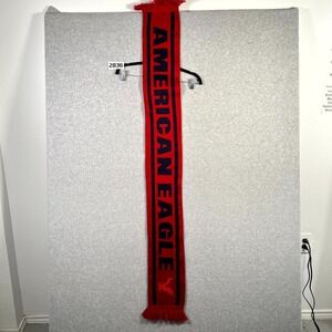 American Eagle Outfitters Knit Rectangle Scarf Unisex OS Red Fringe Detail